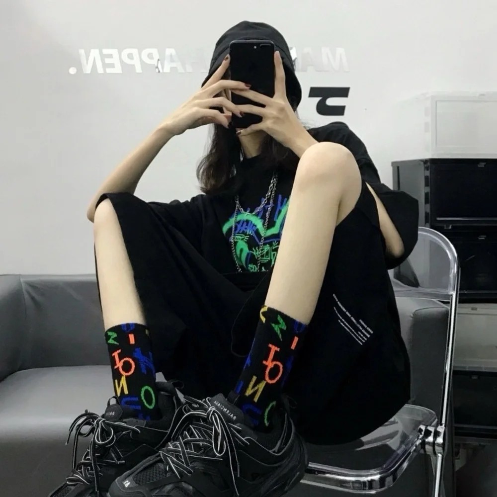 Multicolor Logo Monogram Crew Socks – Black